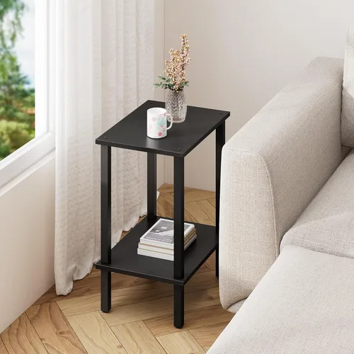 Vista 8 de TUTOTAK Mesa Auxiliar, Mesa Lateral, Mesita de Noche, Estante de Almacenamiento de 2 Niveles, Mesa Lateral de Sofá para Espacios Pequeños, Sala