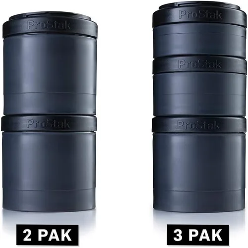 Vista 9 de BlenderBottle ProStak frascos de almacenamiento Twist n' Lock de expansión 2 paquetes con bandeja para pastillas, todo negro