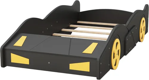 Vista 7 de Polibi Cama de plataforma en forma de auto de carreras de tamaño individual con ruedas de almacenamiento y decorativas, marco de cama individual