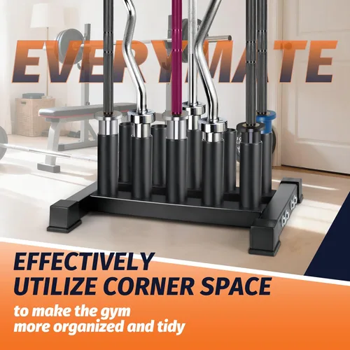 Vista 4 de EVERYMATE Vertical Barbell Rack - Heavy-Duty Steel Organizer, Barbell Holder Floor Stand, Fits 2" Olympic Bars with Scratch-Resistant Inserts