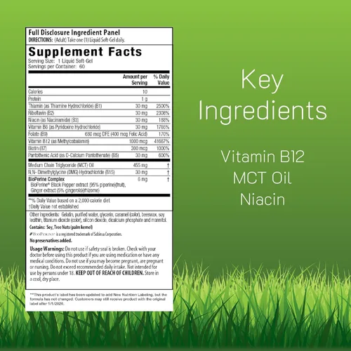 Vista 2 de Irwin Naturals Mega B-Complex - 60 cápsulas blandas líquidas - Complejo de vitamina B con vitamina B12, folato B9, biotina B7, B1, B2, B3, B5, B6