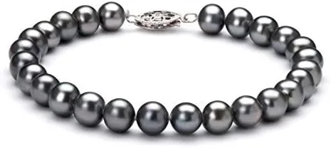 Black 6-7mm AA Quality Freshwater 925 Sterling Silver Cultured Pearl Bracelet For Women