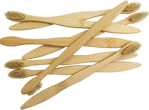 Vista 5 de Cepillo de dientes de bambú con cerdas de jabalí 100% biodegradable y natural, 8 piezas en un paquete