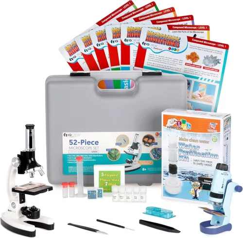 Vista 10 de AmScope-Kids M30-ABS-KT2-W Kit de microscopio con brazo de metal y base, 6 aumentos desde 20x a 1200x, incluye 52 piezas de accesorios y estuche