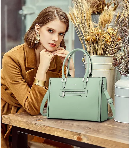 Vista 3 de TANTOMI Structured Satchel Purses for Women, Medium Vegan Leather Top Handle Handbag with Pockets, Classy Work Bag for Ladies