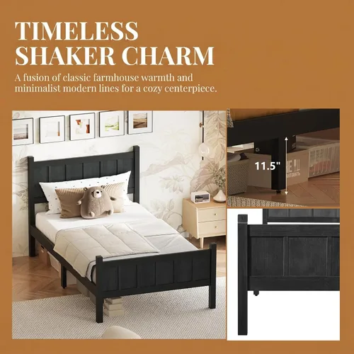 Vista 6 de Bellemave Twin Size Flat Panel Bed with Headboard & Footboard, Minimalist Modern Platform Bed with Wood Grain Finish and 11.5" Under-Bed Storage