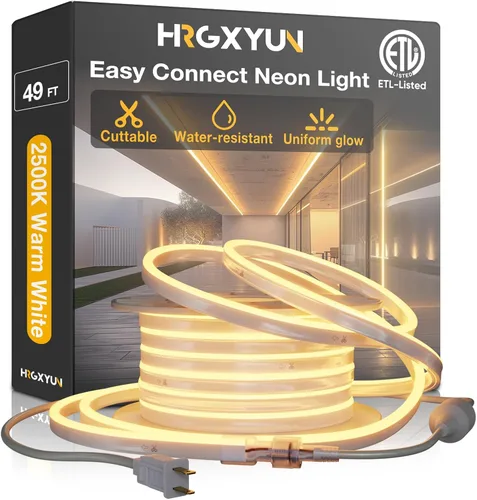 Vista 14 de Cuerda de luz LED de neón de 110 V, regulable de 16.4 pies, fácil de conectar, tira de luz comercial impermeable al aire libre, lista ETL 5000K