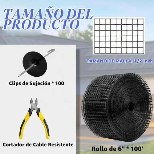 Vista 3 de PROLEE - Panel solar para pájaros con 100 clips de sujeción, 6 pulgadas x 100 pies, protector de criaturas para paneles solares, malla de alambre