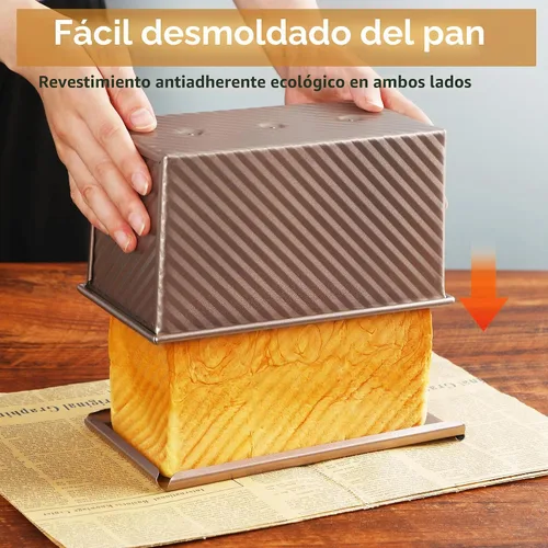 Vista 3 de Pullman - Molde para pan con tapa, acero aluminizado, 13 x 5 pulgadas Dorado
