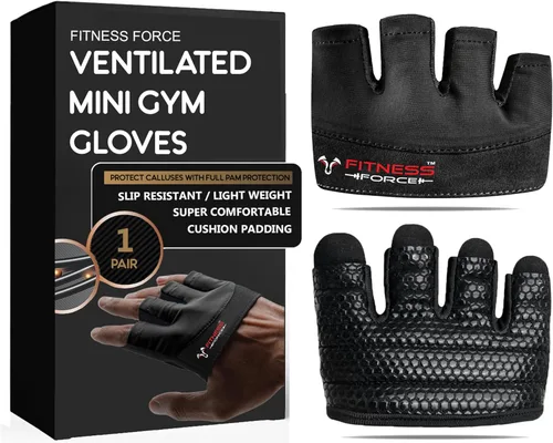 FITNESS FORCE Workout Gloves for Men & Women Partial Weight Lifting Non-Slip Gym Gloves, Lifting Grip for Calluses Guard Fingerless Exercise Gloves