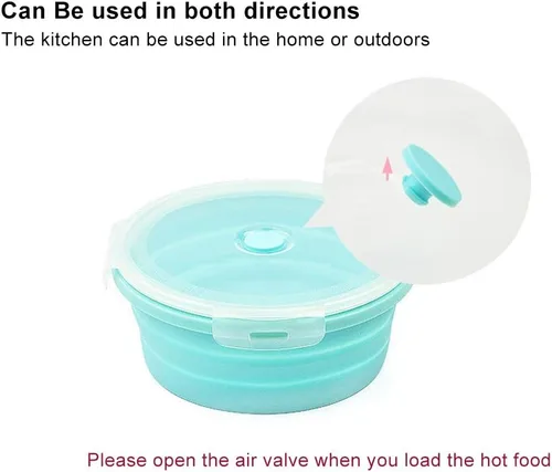 Vista 4 de URBEST Tazones plegables, recipientes de silicona para almacenamiento de alimentos con tapas para campamento, juego de 4 recipientes redondos