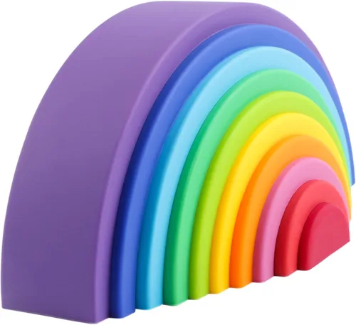 Vista 8 de BLUE GINKGO - Rompecabezas de silicona de arcoíris apilables - Rompecabezas de anidación arcoíris Montessori Juguete de apilar para niños y niños