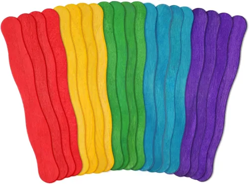WISYOK Palitos de Manualidades Jumbo de Colores de 8 Pulgadas - 50 PCS Palitos de Madera Ondulados Arcoíris, Mangos de Abanico, Palitos de Abanico,