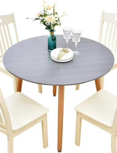 Vista 16 de Rally Home Goods Mantel redondo de vinilo ajustable para interiores y exteriores, respaldo de franela, borde elástico, funda de plástico impermeable