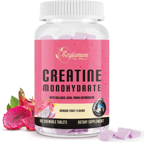 Zeylamum Creatina para mujer | con colágeno hidrolizado, BCAA | Masticables de creatina 3G para mujeres ganancia de glúteos, músculos magros,