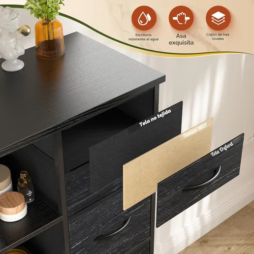 Vista 7 de EnHomee Cómoda de 51 pulgadas de alto con 15 cajones para dormitorio con estación de carga, luces LED y gabinete, cómoda negra resistente, marco