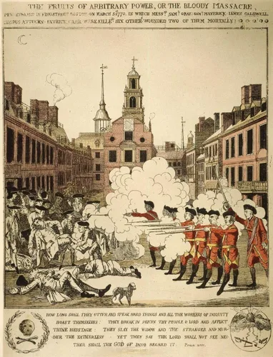 Boston Massacre 1770 Nthe Boston Massacre 5 de marzo de 1770 Grabado a color 1770 por Henry Pelham Plagiarized By Paul Revere Póster impreso por (18