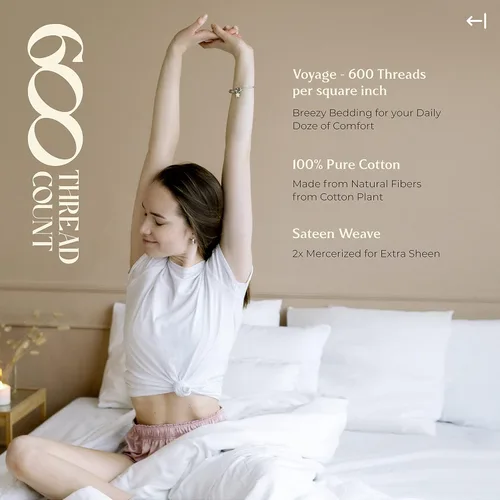 Vista 6 de Mayfair Linen Juego de sábanas de 100% algodón egipcio, tamaño individual (paquete de 2) – Sábanas de lujo blancas de 600 hilos, tamaño individual