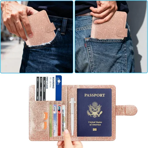 Vista 3 de Funda para pasaporte ACdream, piel de calidad superior, cartera con bloqueo RFID