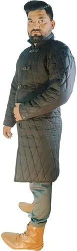 Vista 6 de Medieval grueso acolchado de manga completa Gambeson Abrigo Aketon chaqueta armadura, tela de algodón negro - mediano