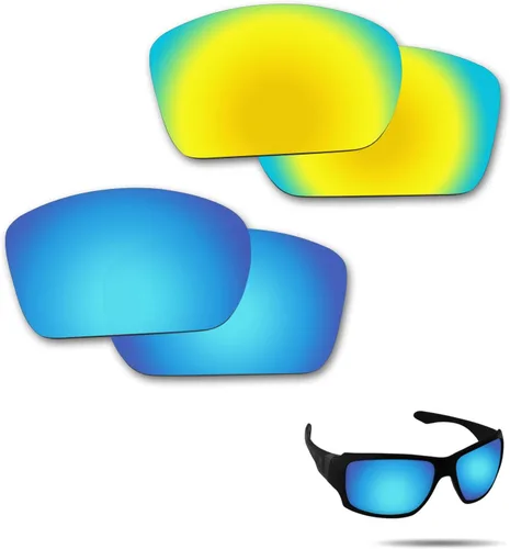 Lentes antiagua de repuesto para gafas de sol Oakley Big Taco, paquete de 2 pares (azul hielo y oro de 24 quilates)