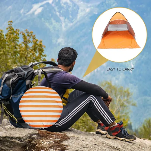 Vista 4 de Quick Opening Camping Tent with Striped Pattern UPF Sun Protection Travel Shelter for Persons Lightweight Pop-up Tent for Beach Picnic Outdoor Hiking