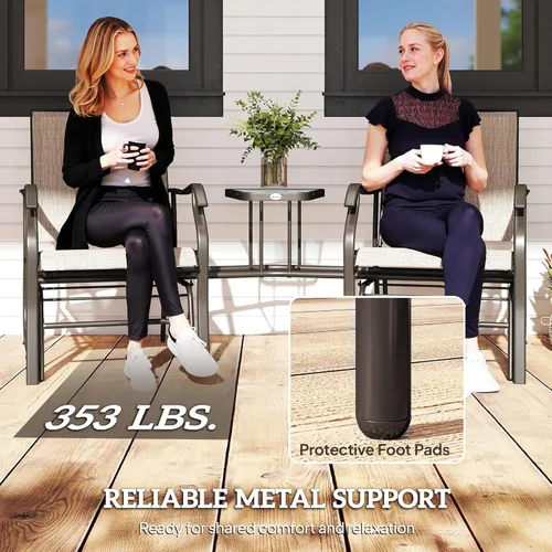 Vista 8 de Outsunny Sillas planeadoras para exteriores con mesa auxiliar, mecedora de 2 asientos para patio, sofá biplaza con correa transpirable para patio