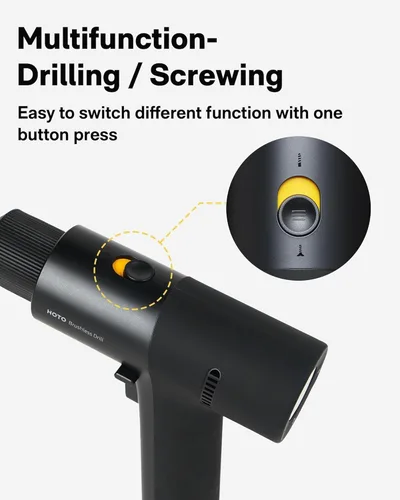 Vista 2 de HOTO Taladro inalámbrico sin escobillas de 12V, pantalla LED, 30 engranajes de precisión, 2 modos de trabajo, batería de 2000mAh, par de torsión