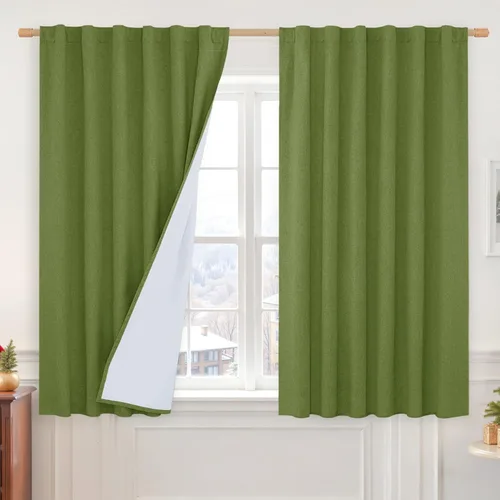 Vista 111 de LAMIT Cortinas opacas cortas de lino de 30 pulgadas para ventanas de cocina sobre el fregadero, cortinas de café texturizadas de lino marfil