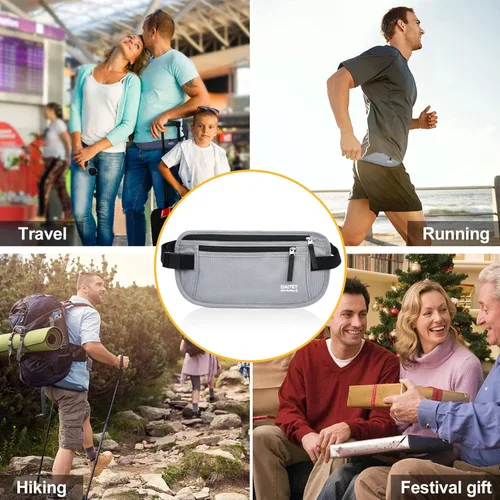 Vista 18 de DAITET Cinturón de dinero, soporte para pasaporte, cartera de viaje oculta segura con bloqueo RFID, riñonera encubierta (negro), Negro, Rfid