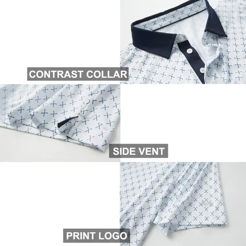 Vista 5 de Camisas de golf para hombre, Dry Fit, manga corta, estampado, de rendimiento, absorbe la humedad