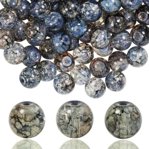 Vista 44 de 100 unidades de cuentas de vidrio craquelado de 10 mm para hacer joyería - Cuentas de cristal espaciadoras redondas a granel, suministros