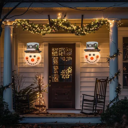 Vista 3 de FUNPENY Cubiertas de luz de porche de Navidad con diseño de muñeco de nieve, decoración de Navidad al aire libre, cubiertas de luz para luces