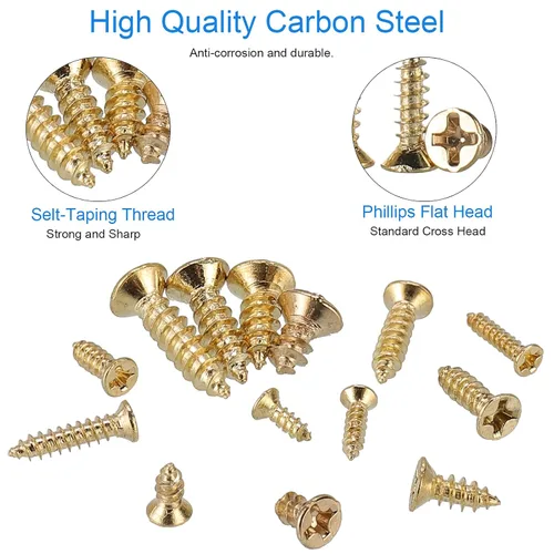 Vista 3 de 1200 tornillos autorroscantes de cabeza plana Phillips pequeños para madera, plástico y metal blando. Juego de tornillos roscados avellanados