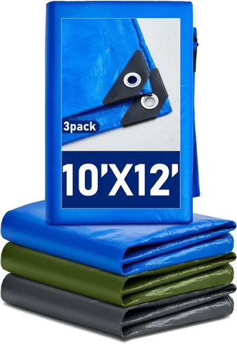 Vista 16 de SmoothNovelty 3 piezas de lona impermeable grande de 4 x 6 pies, lona de polietileno resistente de 5.5 mil de grosor con ojales, cubierta protectora