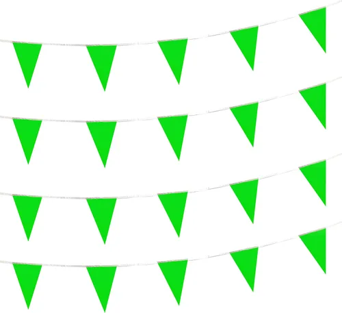 Vista 12 de Banderín negro sólido de 100 pies, banderas triangulares, decoraciones para gran apertura, fiesta de cumpleaños, celebración de festivales