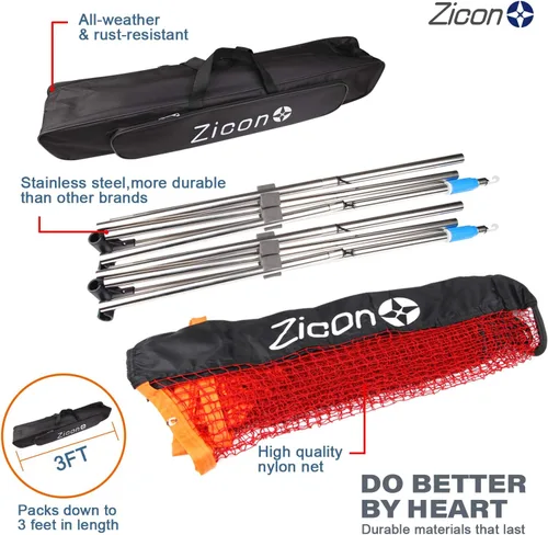 Vista 2 de Red de tenis portátil, postes de acero inoxidable, juego de red de bádminton de altura ajustable de nailon con bolsa de transporte, para voleibol