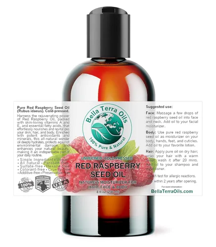 Vista 2 de Bella Terra Oils - Aceite de semilla de frambuesa roja de 8 onzas - Sumérgete en la riqueza de los omega-3, 6 y 9, elixir prensado en frío