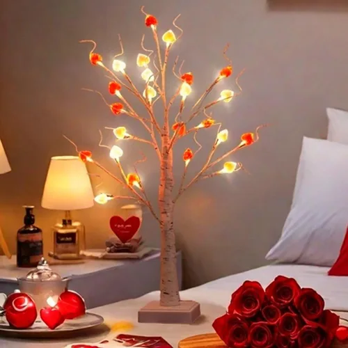 Vista 15 de Lámpara de árbol de Pascua iluminada, decoración de Pascua para mesa, mini árbol de abedul artificial, decoración de bonsái para dormitorio, mesita