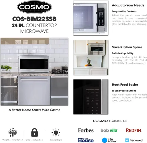 Vista 3 de Cosmo COS-BIM22SSB 61 cm Colección Nebula Horno microondas para encimera de 2.2 pies cúbicos en acero inoxidable