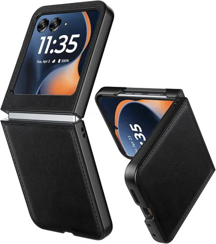 Vista 11 de Cresee Funda para Motorola Razr 2023 - Funda trasera de PU de cuero vegano y parachoques de PC duro para Moto Razr 2023 - Negro