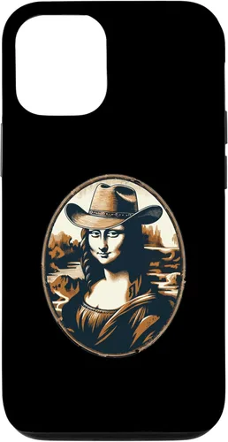 Funda divertida para iPhone 15 Mona Lisa Cowgirl - Sombrero de vaquero Mona Lisa