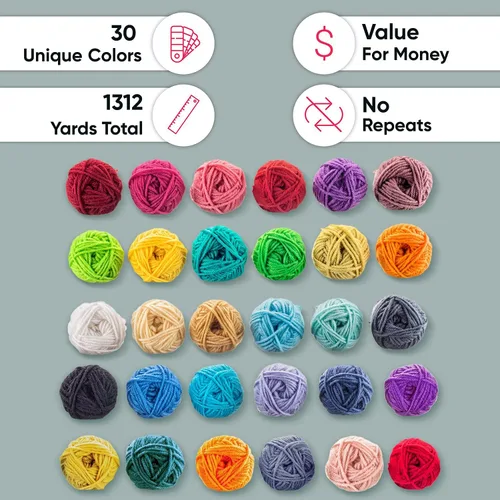 Vista 5 de CRAFTISS Mini madejas de hilo acrílico de 30 x 0.71 oz, 1300 yardas de hilo suave para proyectos de manualidades de ganchillo y tejer, kit surtido