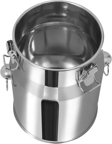 Vista 3 de Lata de leche de acero inoxidable de 5 litros, cubo de vino de 1.32 galones, jarra de leche con tapa sellada, resistente (sin grifo, 1.32 galones)