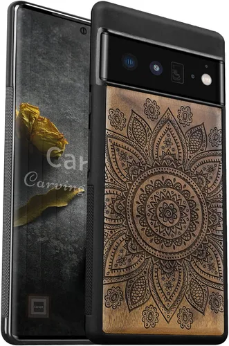 Vista 11 de Carveit Funda de madera para Pixel 6 Pro [madera real dura y TPU suave] a prueba de golpes, funda de madera única y elegante compatible con Google