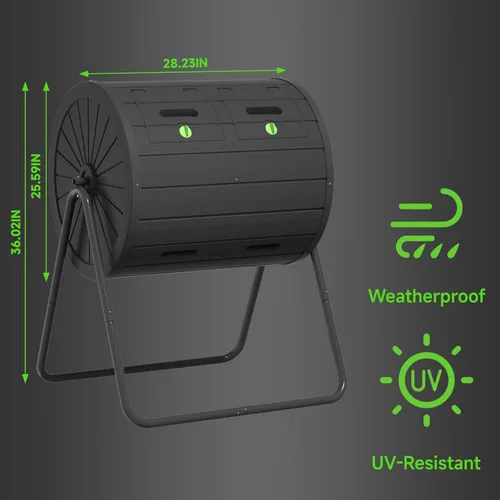 Vista 5 de PatioZen Compostador de doble cámara de 45 galones, gran compostador para exteriores, compostaje eficiente, diseño de giro fácil (negro 1)