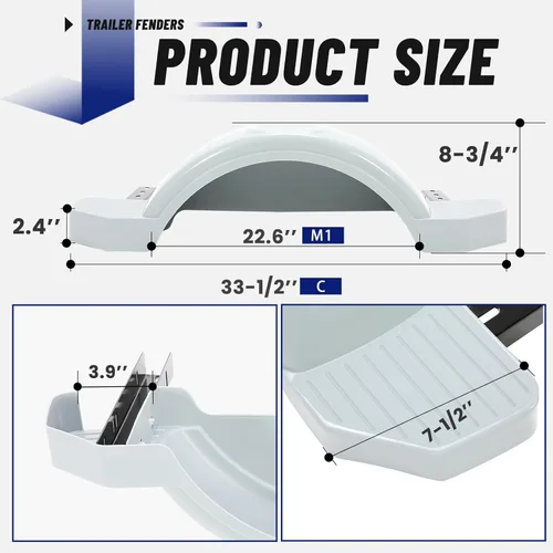 Vista 3 de ECOTRIC Par de remolques de eje guardabarros con ruedas de 12 pulgadas, falda de lancha moldeada, 300 libras (juego de 2) pintado gris