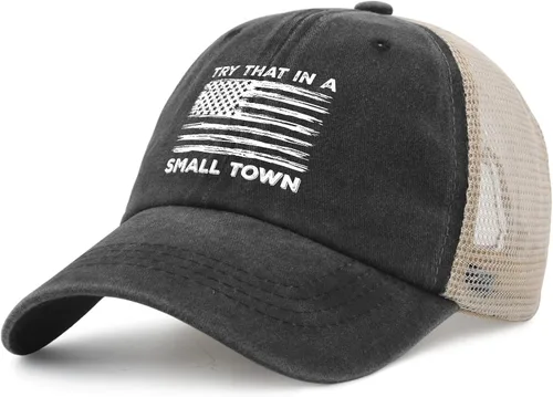 Vista 2 de Hat Try That in Small Towns Trucker Hat Men Funny Mesh Cap for Summer