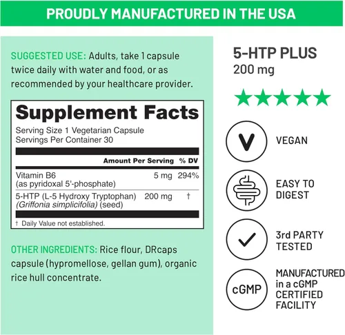 Vista 4 de 5-HTP Plus+ 200 mg NatureWise, acción gradual avanzada, ayuda al control del apetito y la pérdida de peso natural, mejora del estado de ánimo, ayuda