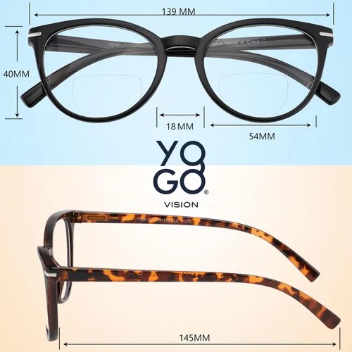 Vista 4 de Yogo Vision Bifocal Reading Glasses for Men and Women Rectangle MultiFocal Readers with Spring Hinges Retro Design
